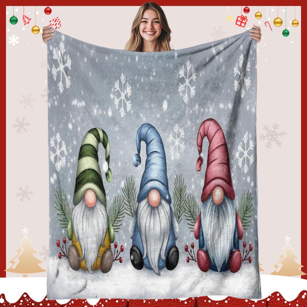 Gnomes Blanket - Soft Warm White 280gsm Flannel Throw 70x100cm