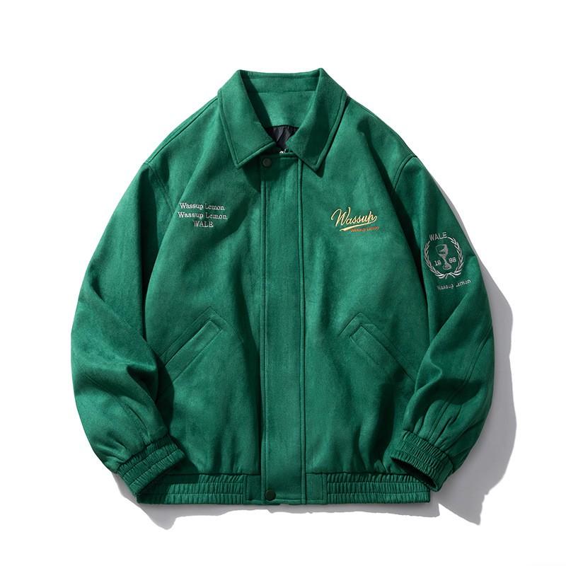Mens Oversized Baseball Jacket Embroidered Suede Streetwear Winter Puffer Coat Teens