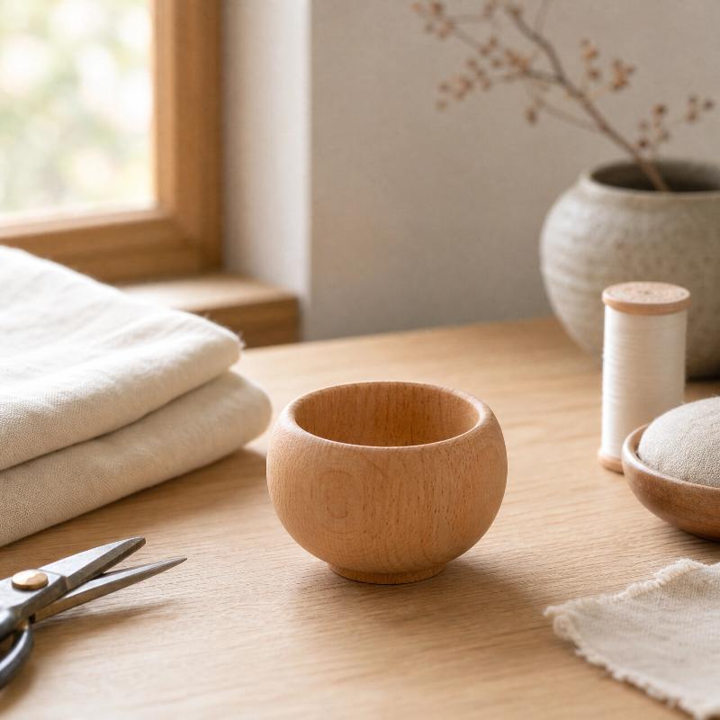 Mini Wooden Tea Bowl Wood Small Simulation Bowl Japanese Wood Needle Pin Cushion Base Holder Sewing Accessories Diy Craft Tool