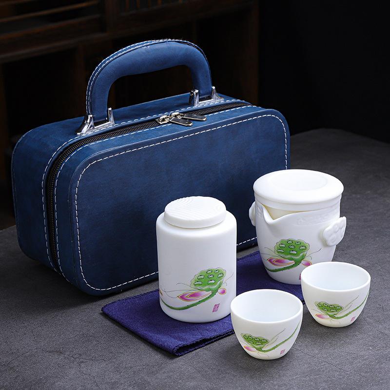 Ceramic Express Cup, Vegetarian Suet Jade Porcelain, Portable Travel Tea Set, Business Mid-Autumn Festival Gifts