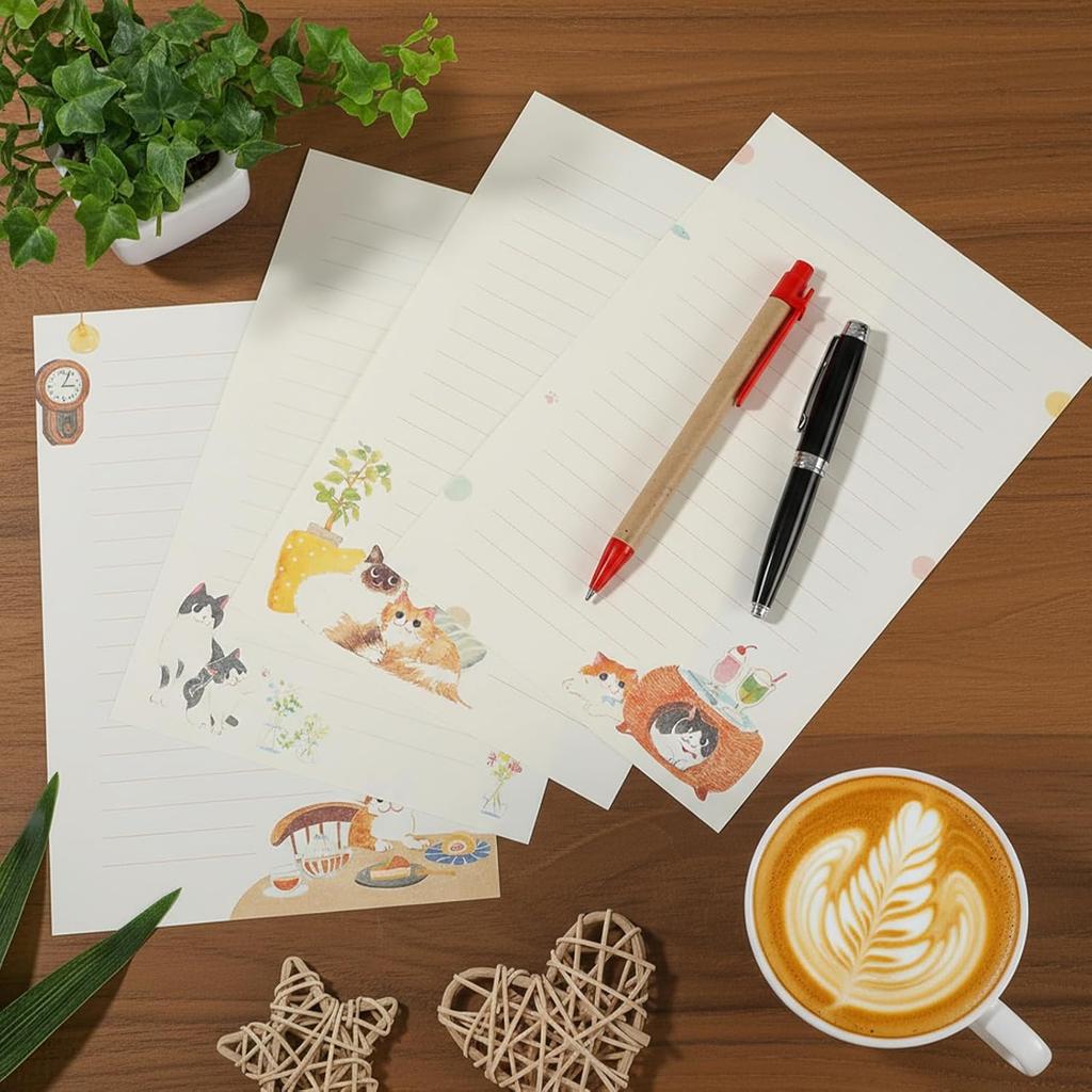 36 Pcs Cat Writing Paper and Envelopes Set, Warm Cute Cat Themed Stationary Set Kitten Design for Invitations Gift Decorations Holiday Party, 24
