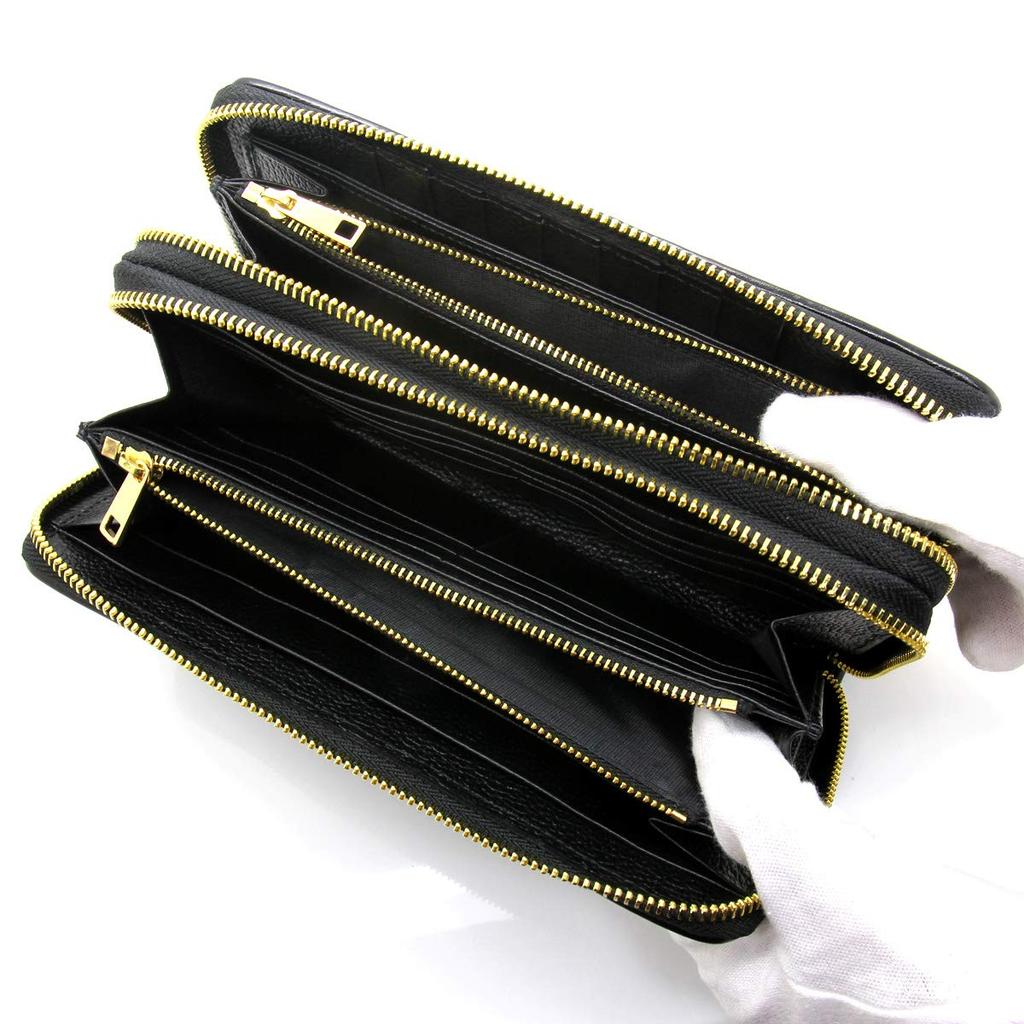 [Revetta] Crocodile Leather Long Wallet, Large Capacity, 40 Card Slots, Men's Wallet, Black, Double Round Zipper, Gold, Genuine Leather, Single Piece