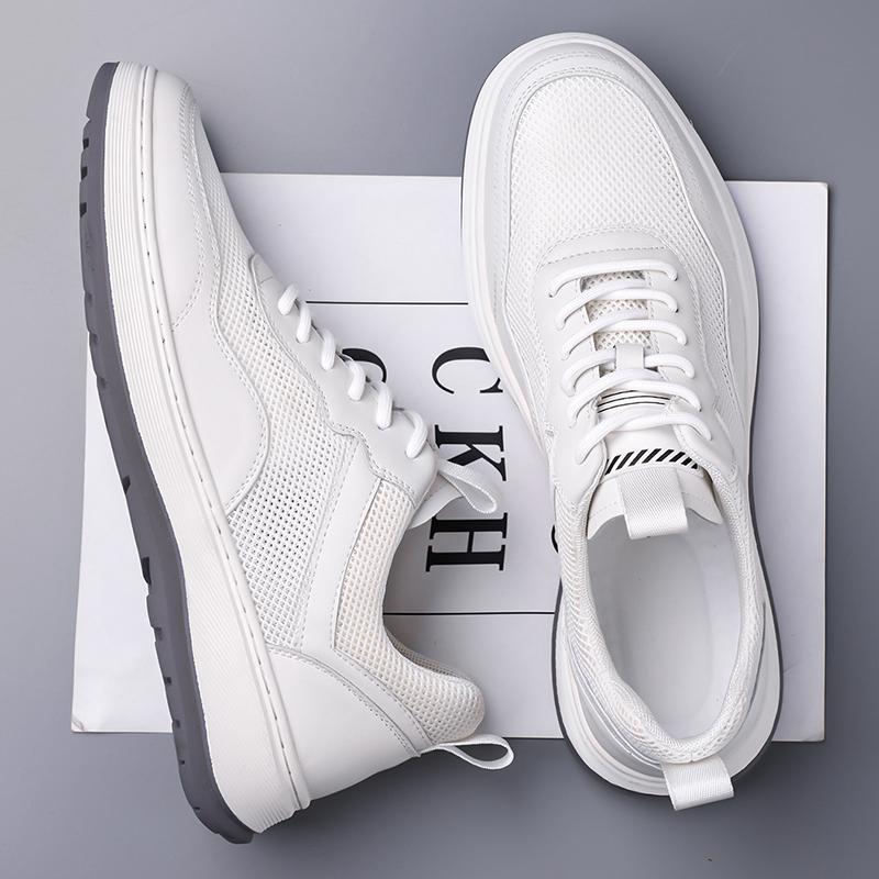 High Quality Mens Casual Leather Sneakers Fashion Antiskid Outdoor Walking Shoes Classic Lace-Up Breathable Thick Bottom Shoes
