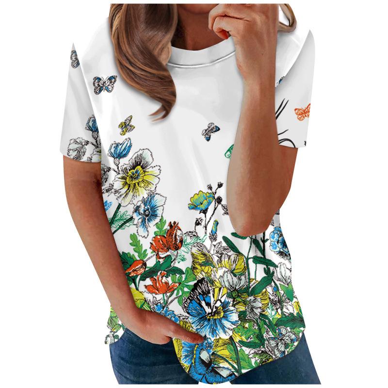 Blumenmuster 3D-Druck T-Shirts Damen Sommer Rundhals Kurzarm T-Shirt Y2k Harajuku Tees Streetwear Oberteil Damenbekleidung