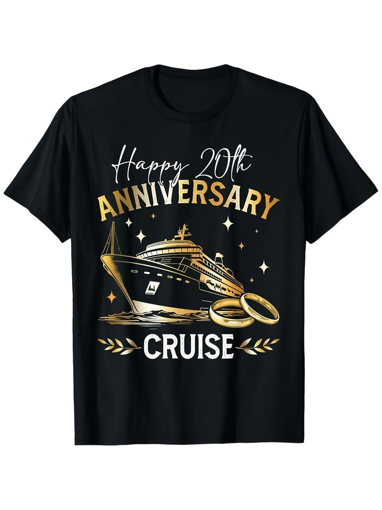 Men's & Women's 20th Anniversary Matching T-Shirt Gift - Soft Breathable Crew Neck Short Sleeve Shirt with Random Print Suitable for Cruise Wedding, D