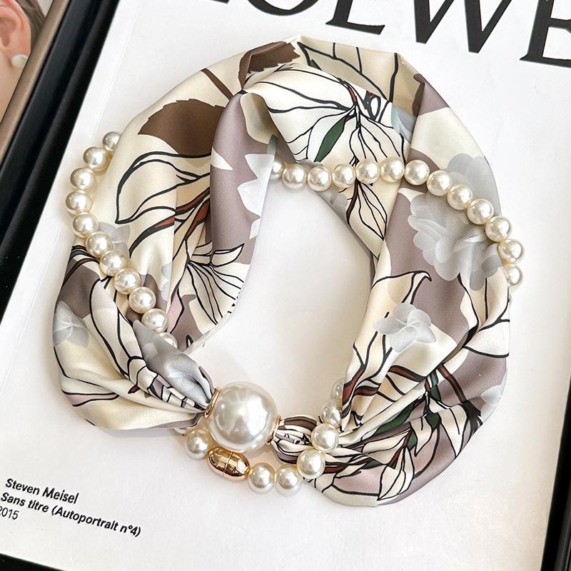 - Жемчужное ожерелье, Длинный шелковый шарф, Женский манишка, Тонкий шарф One Size