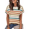 Temu 2023 Women's Colorful Striped Round Neck Pullover Casual T-shirt