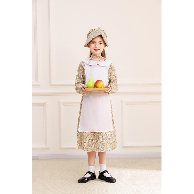 Cosplay's new children's floral colonial girl, grassland pioneer pioneer suit, idyllic dress
