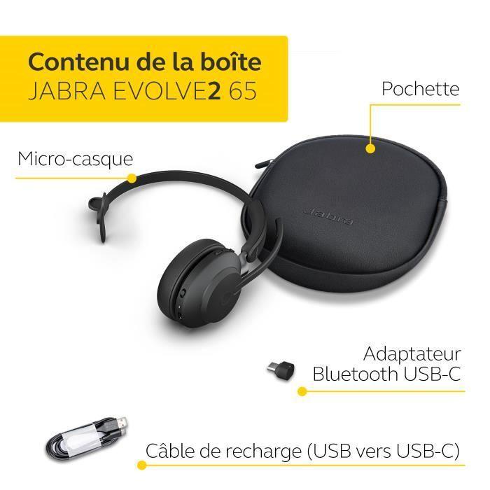 Casque sans fil - JABRA - Evolve2 65 - USB-C - Mono - Annulation du bruit