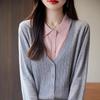 Women's 2024 French Retro Two-Piece Knit Cardigan with POLO Collar - Color Block Loose Sweater Top