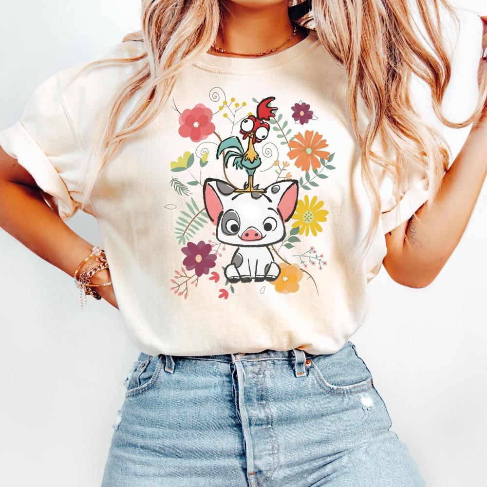 Summer Fashion Women's T-Shirt Cute Fun Cotton Y2k Ladies Clothes Hip Hop Tee Pig Flower Print Oversized T-shirt Female Clothing