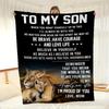 Emotional Lion Print Fleece Blanket for Son - Mom's Inspiring Message Gift, Soft Warm Throw for Bedroom, Couch, Travel,