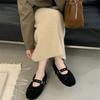 2025 autumn and winter comfortable versatile bow cotton shoes round head one-word buckle casual fluffy shoes