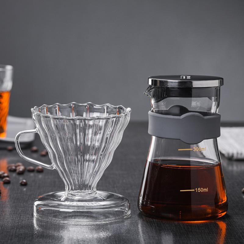 Glass coffee pot with lid, American sharing pot set V60 glass filter cup coffee funnel