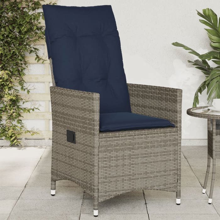 VidaXL Chaise de jardin inclinable avec coussins en résine tressée grise 365642