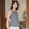 Summer Plaid Crew Neck Sleeveless Bud Neck Shirt Women's Sleeveless Suspender Vest