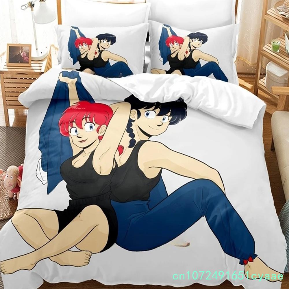 Ranma 1/2 Bedding Set Single Twin Full Queen King Size Bed Set Adult Boys Bedroom Duvetcover Sets 3D Print Anime Bed Sheet Set