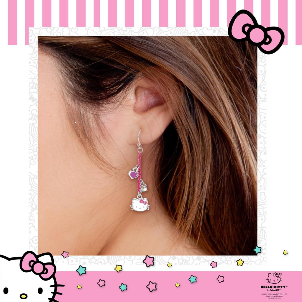 Sanrio Hello Kitty Dangle Earrings Officially Licensed Fashion Jewelry Pink Coated Hello Kitty Earrings with Charm Women's - -
