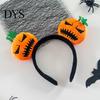 Comfortable Soft Elastic Hairbands Halloween Plush Pumpkin Headband, Fuzzy Orange Ghost Face Decorative Holiday Photo Props Hair Accessories for Women