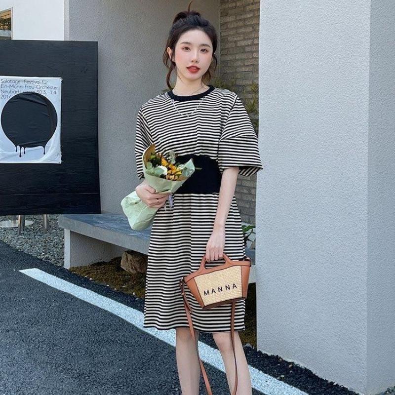 Petite Women s Striped French Tea Dress - Summer 2026 Niche Design, High-End Slimming Skirt. 3XL (180-240 jin)