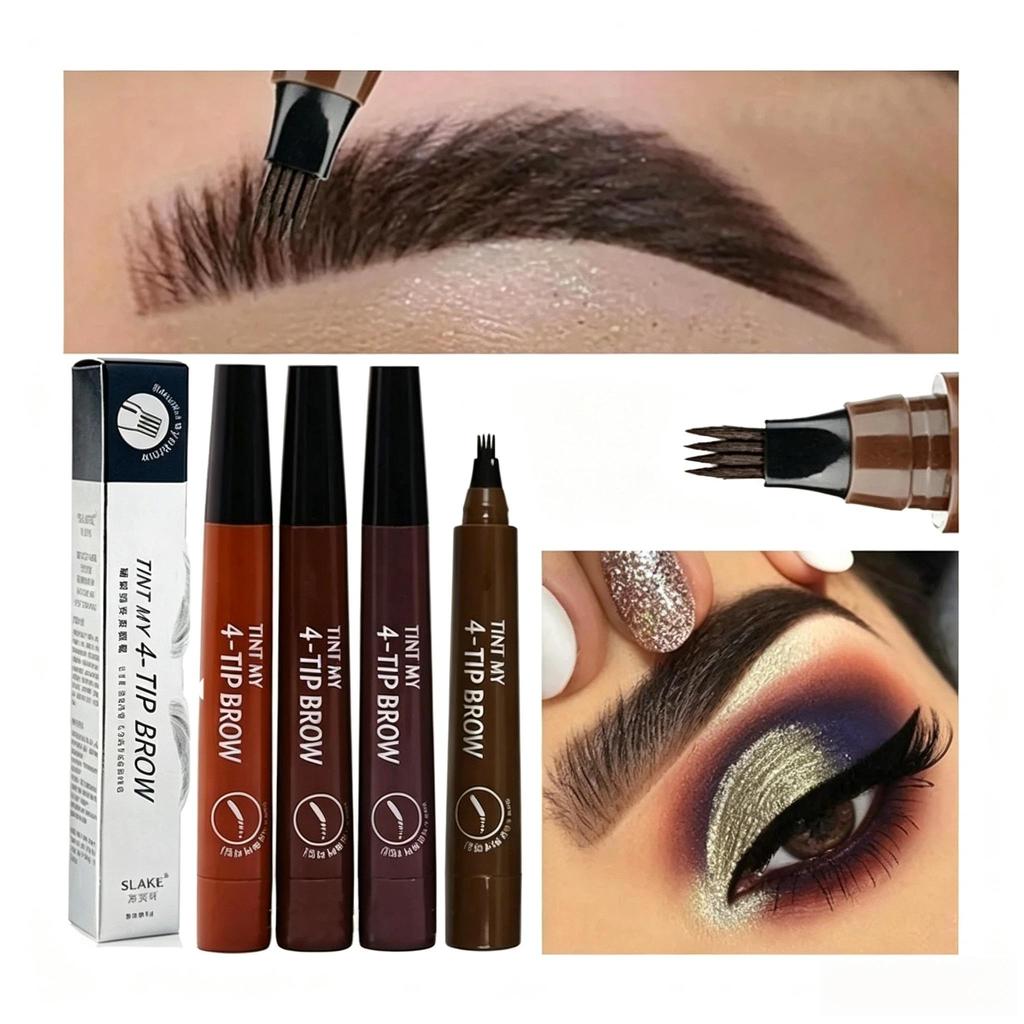 4-Tip Waterproof Microblading Eyebrow Pen, Natural Hair-Like Strokes, Smudge-Proof Long-Lasting Brow Makeup