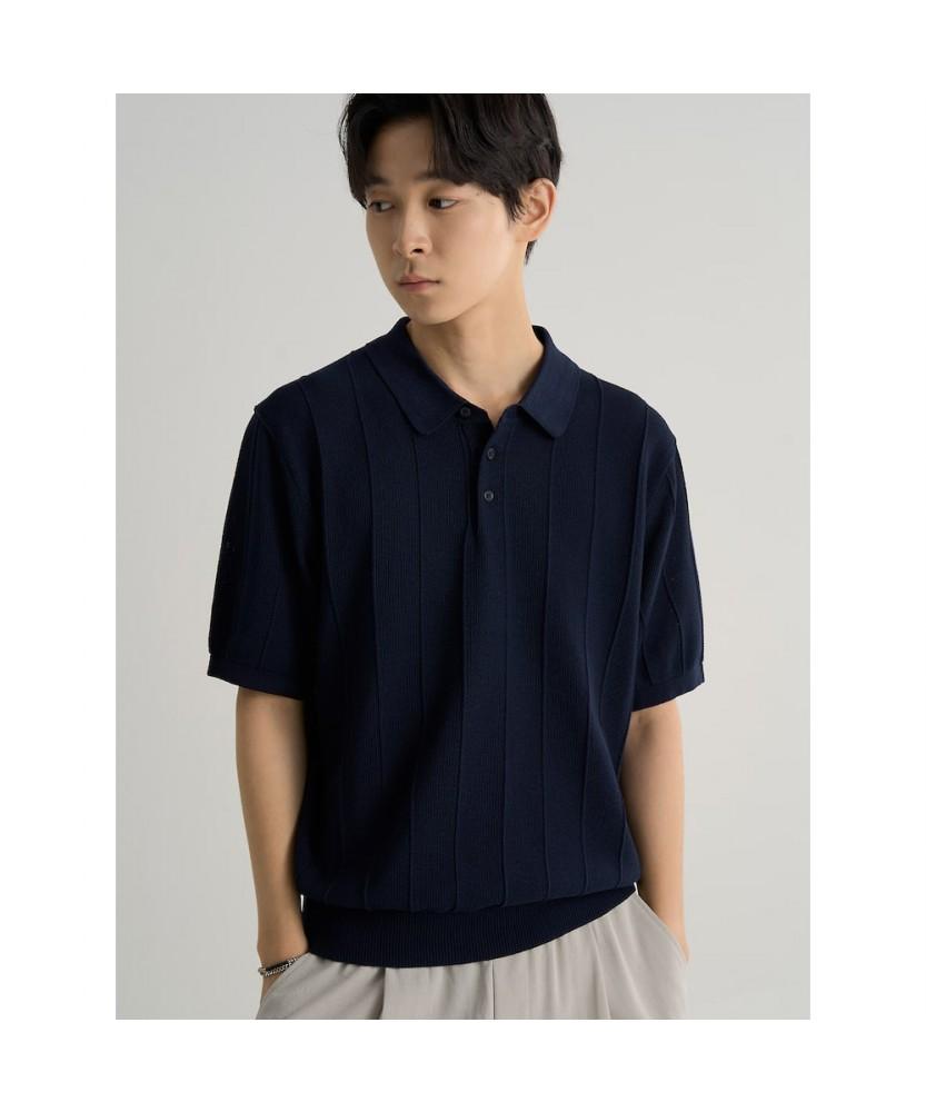 8seconds Cool Touch Textured Collar Short Sleeve Knit Navy