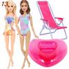 4 Przedmioty Akcesoria do Kostiumów Kąpielowych dla Lalki 2x Kostium Kąpielowy Bikini 1x Leżak Plażowy 1x Nadmuchiwany Koło do Pływania 30CM Ubranka dla Lalki 11,8 Calowa Zabawka Lalka
