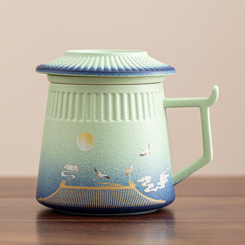 Palace Museum Ceramic Tea Mug with Lid: Elegant Business Souvenir Gift Box