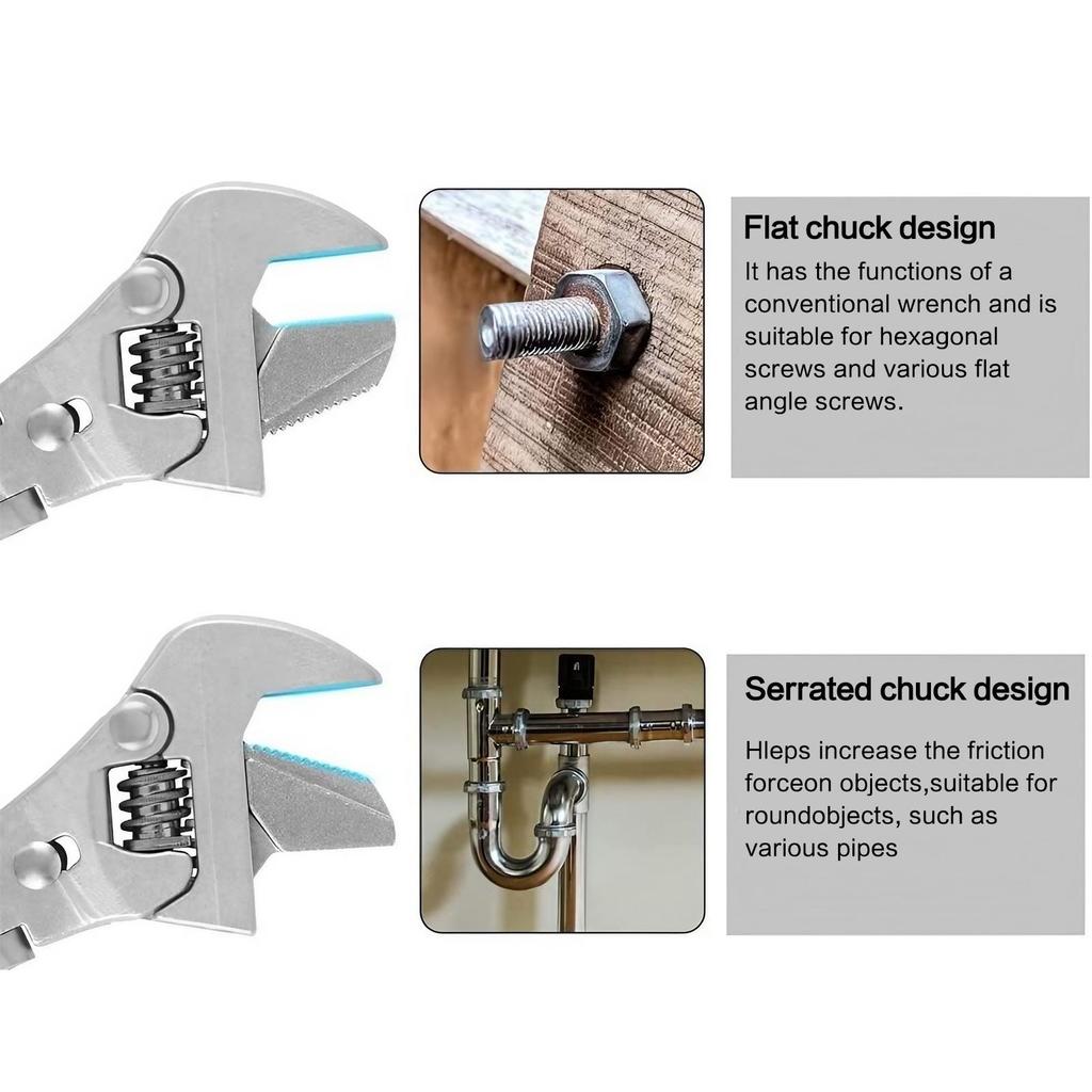 5-in-1 Adjustable Ratchet Wrench, Swivel Head Stainless Steel Tool, Extendable Rust Resistant Hand Tool for Mechanics Plumbers