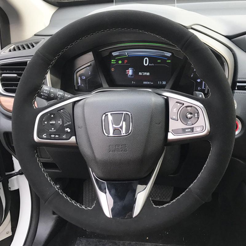 Steering Wheel Braid Cover Suede 100% Fit For Honda Civic 10th Gen 2016 2017 2018 Auto Interior Accessories Steering Wrap Gray Thread