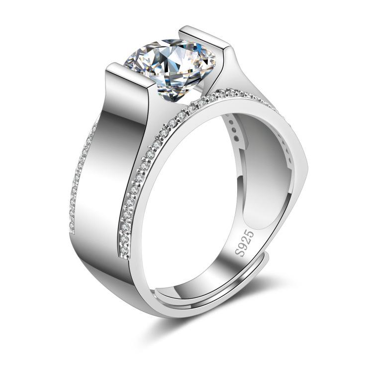 925 Sterling Silver Rings for Men Shining Crystal Adjustable Size Fashion Gifts Engagement Wedding High Quality Jewelry