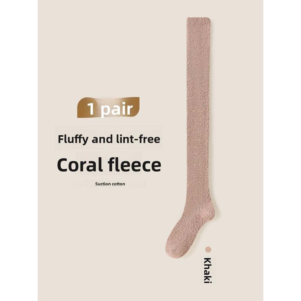 10-1 Pairs Thickened and Warm Over Knee Socks for Autumn and Winter, Thigh Socks for Home Use, Plush Sleep Socks, Coral Fleece Stockings, Knee Pads