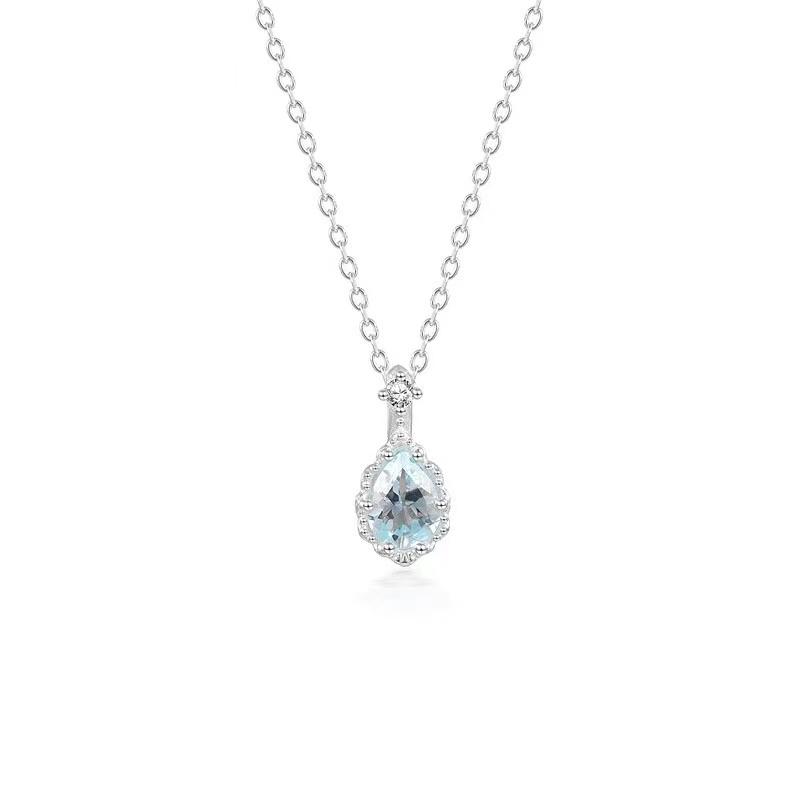 Teardrop Inlaid Zircon Pendant Necklace Delicate S925SterlingSilver Sparkling Casual Everyday Jewelry белый