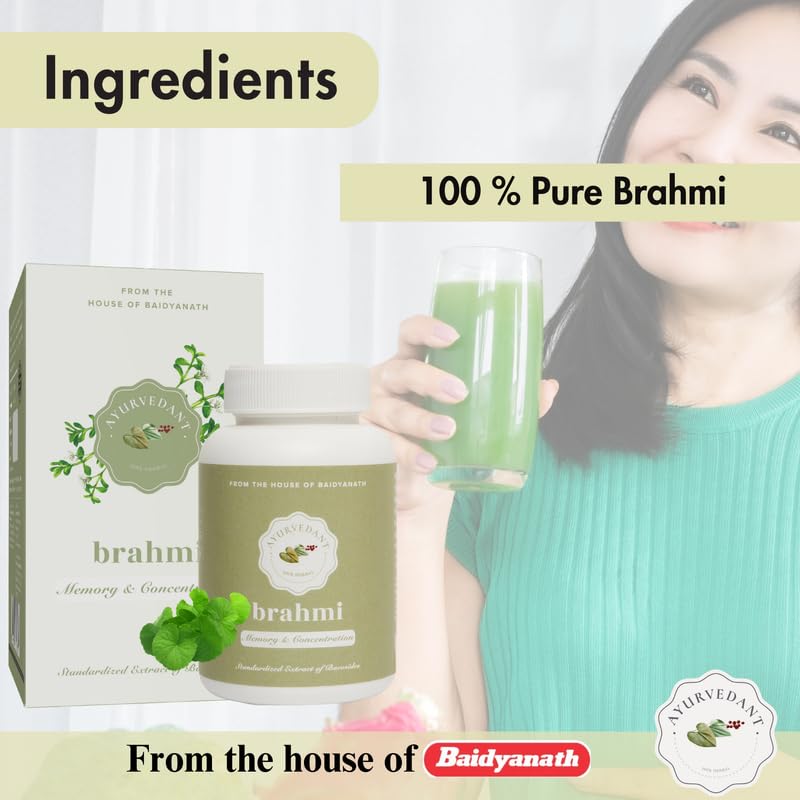 Baidyanath Ayurvedant Brahmi Tablets For Memory, Focus, Clarity And Stress Relief | Natural Cognitive Support | 60 Tablets