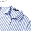 Loose Casual Short Sleeve Stripe Shirt Dress Women Turn Down Collar