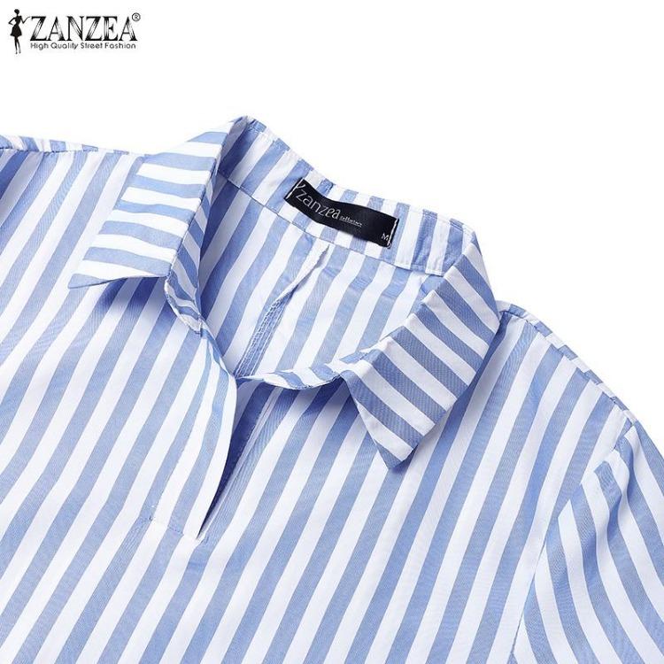 Loose Casual Short Sleeve Stripe Shirt Dress Women Turn Down Collar