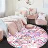Kawaii Sylveon Theme Round Area Rug Pink Fairy Pattern Circular Rug Kids Girls Bedroom Gamer Room Decor