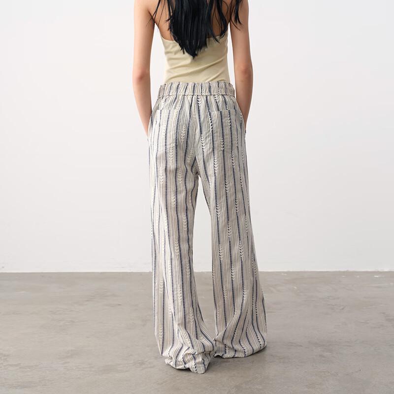 GREEN BELT Women's Embroidered Striped Drawstring Straight-Leg Casual Pants