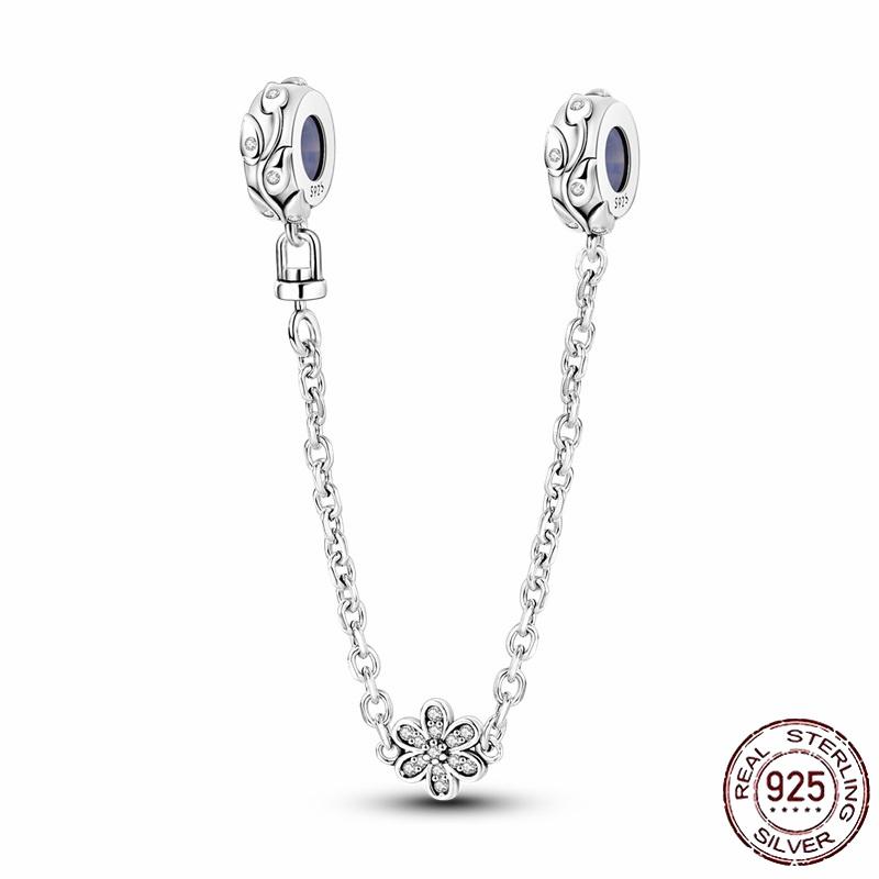 Stříbrný Křišťálový Pavé Bezpečnostní Řetízek Pevný Klip Pramen Přívěsek Vhodný pro Ženy Náramek Stříbrné Šperky Párty Narozeninový Dárek