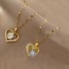 ZAKOL 2 Pieces Hot Sale Titanium Steel Zircon Inlaid Heart Pendant Necklace Exquisite Couple Necklace Fashion Zircon Gift