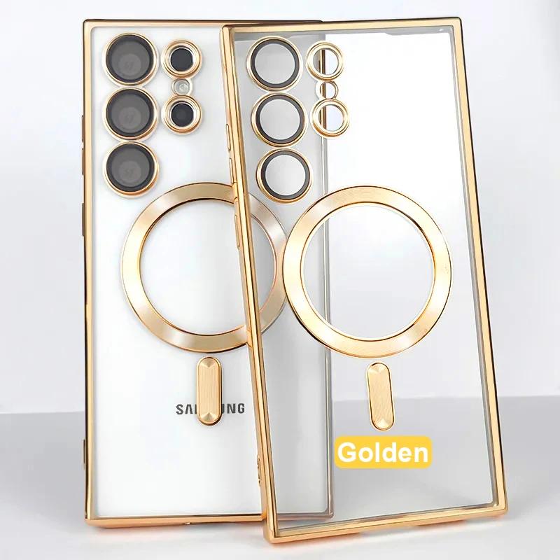 Original Wireless Magnet Plating Cover For Magsafe Case For Samsung Galaxy S24 Ultra S21 S23 Fe S22 Plus Full Camera Protection Case