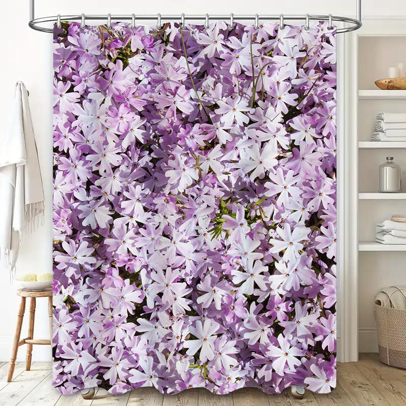 Purple Floral Shower Curtain Bathroom Decorative Waterproof Fabric Window Drapes Home Decoration for Kids Room White Lavender
