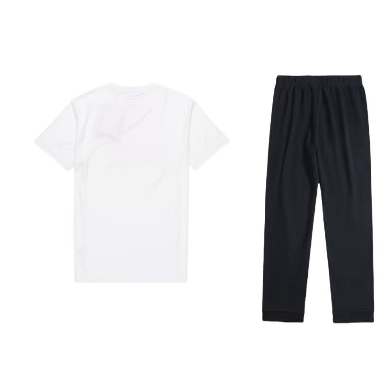 Li Ning Logo Print Round Neck Drop Shoulder Loose Short Sleeve Elastic Waist Long Pants Casual Sports Suit Men Suit AKLUA73-4+ATSS463-2