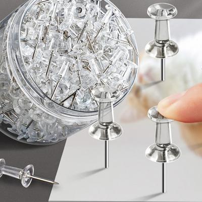 100/200/500Pcs Clear Push Pins, Transparent Plastic Head Thumb Tacks, Steel Pointed Nails for Cork Board, Office Bulletin Board