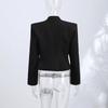 Elegant Women's Cropped Black Coats Pads Stand Collar Full Sleeve Jacket Autumn Lady Chic Commute Outwear