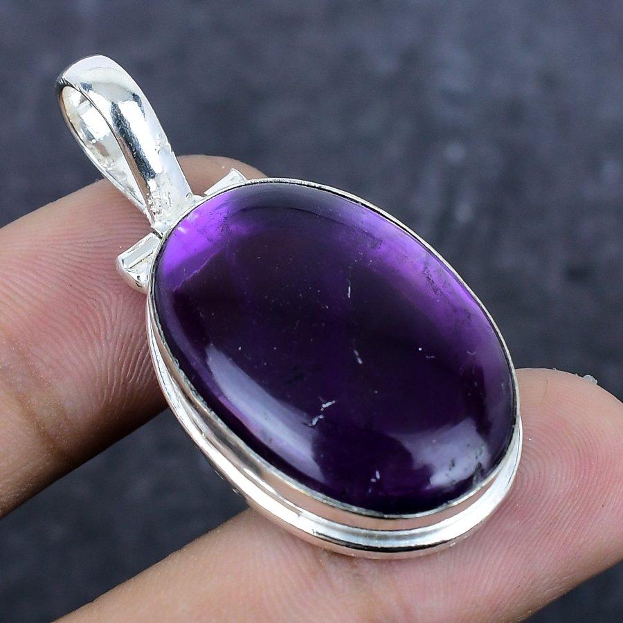 Sage Amethyst Gemstone Handmade 925 Sterling Silver Jewelry Pendant 1.85" C9z26
