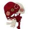 Handmade Crochet Lace Flower Beanie Hat Women Ethnic Style Retro Knit Cap