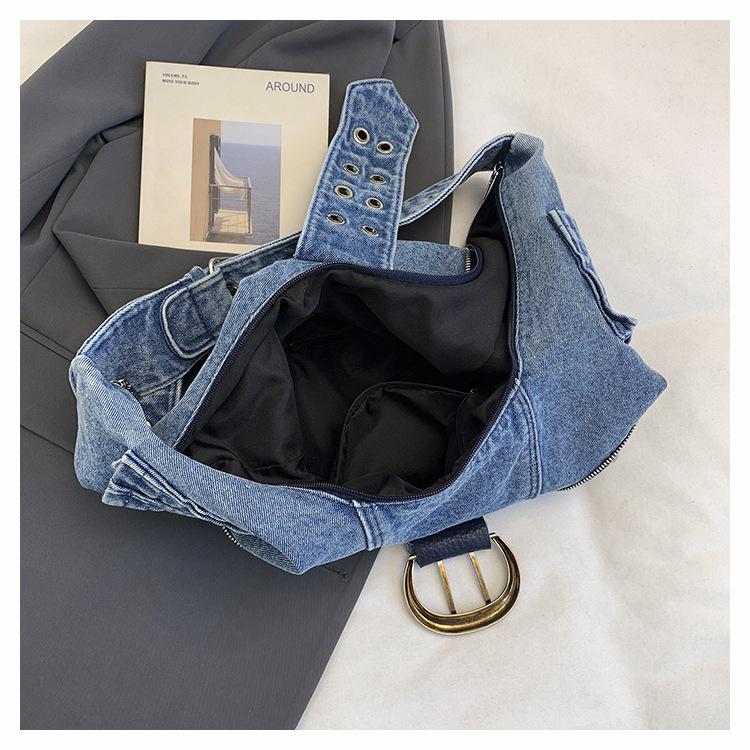 Denim Crossbody-Tasche mit Nieten, ein Schultergurt - Vielseitig, Mehrere Taschen, Große Kapazität Handtasche