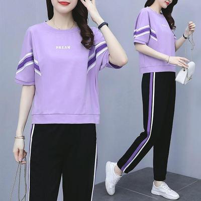 Costume de sport pour femmes, mode d'été, manches courtes, décontracté, ample, deux pièces