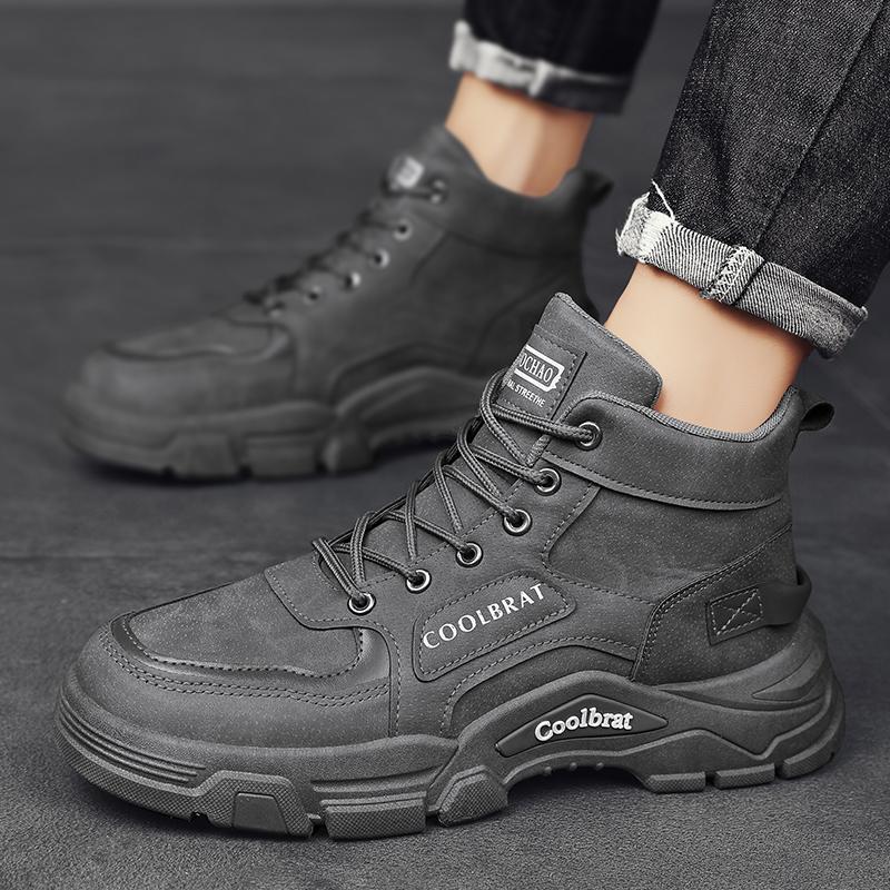 High-Top Martin Boots Spring Autumn Wear-resistant Work Ankle Boots Fashion Leather Shoes Lace-Up Men's Shoes